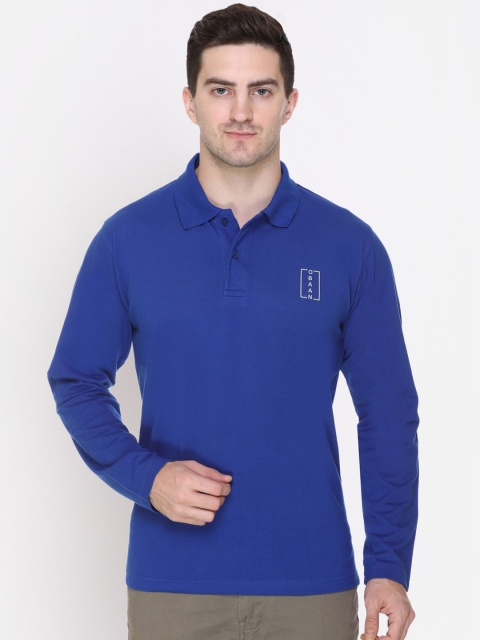 

Obaan Men Blue Solid Polo Collar T-shirt