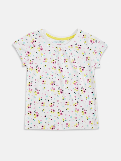 

Pantaloons Junior Girls White Floral Printed Cotton T-shirt