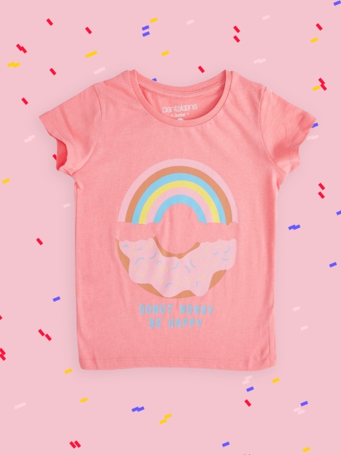 

Pantaloons Junior Girls Pink & Yellow Printed T-shirt