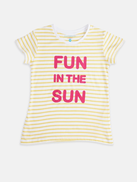 

Pantaloons Junior Girls Yellow & White Striped Pure Cotton T-shirt