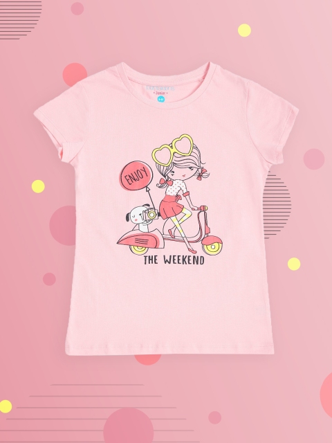 

Pantaloons Junior Girls Pink Printed Pure Cotton T-shirt