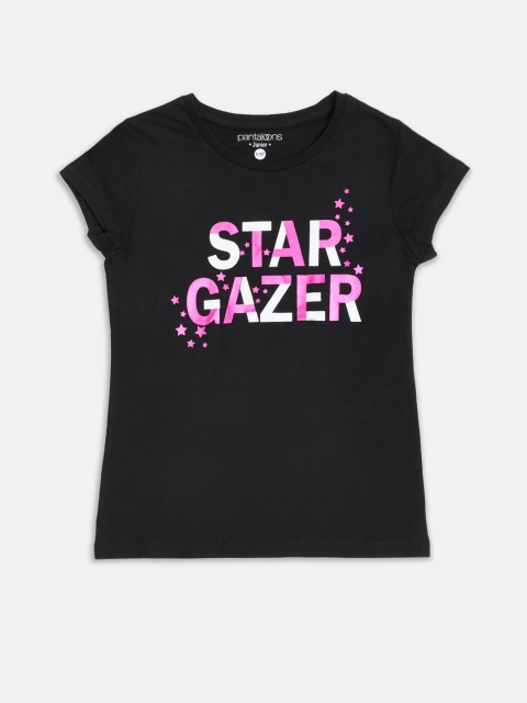 

Pantaloons Junior Girls Black Typography Printed T-shirt