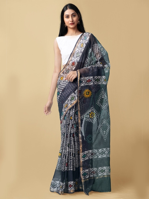 

Unnati Silks Black & Off White Batik Pure Cotton Kota Saree