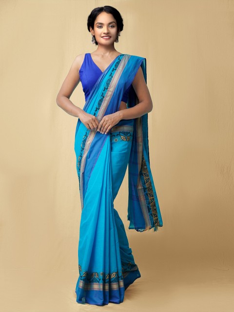 

Unnati Silks Blue Pure Cotton Chettinad Saree