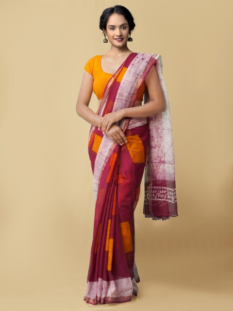 

Unnati Silks Maroon & White Batik Zari Pure Cotton Kota Saree