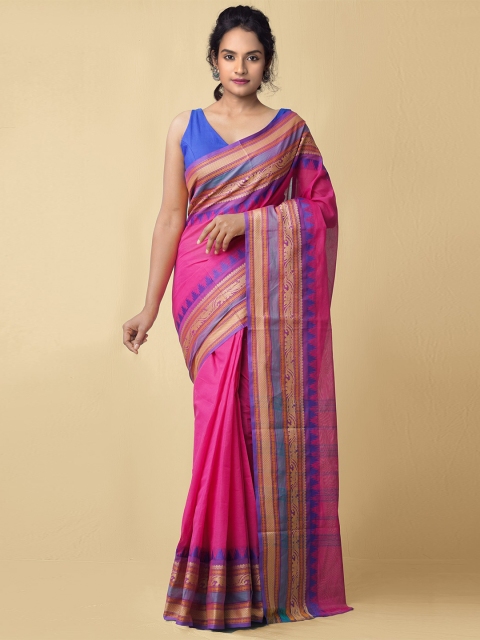 

Unnati Silks Pink & Blue Pure Cotton Chettinad Saree