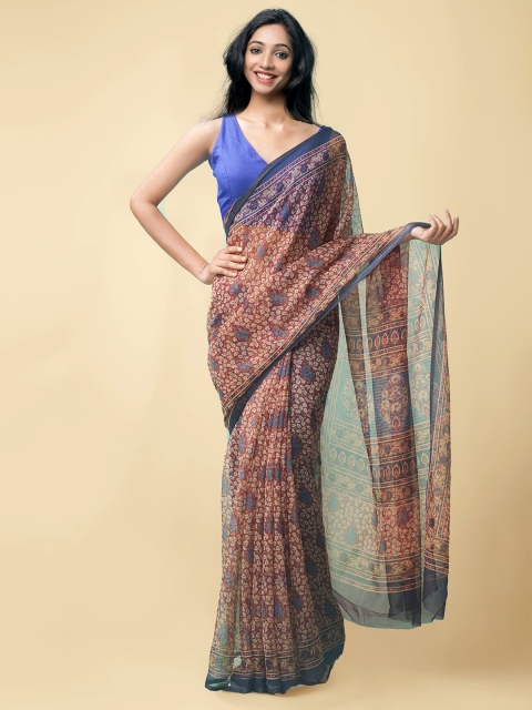 

Unnati Silks Red Floral Block Print Saree