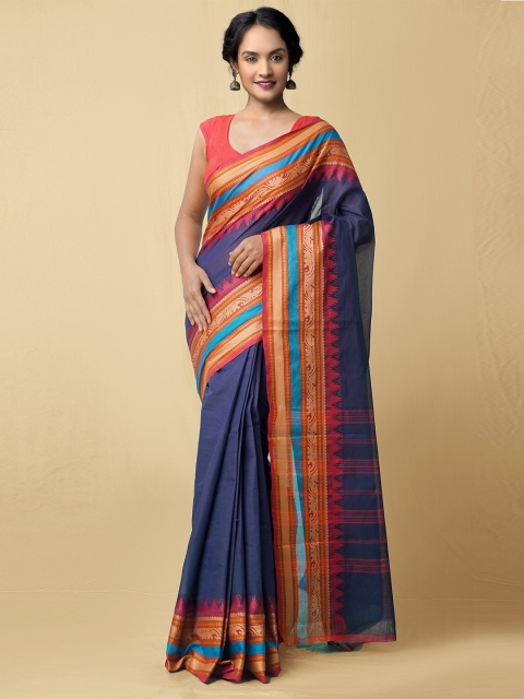 

Unnati Silks Navy Blue & Pink Woven Design Pure Cotton Chettinad Saree