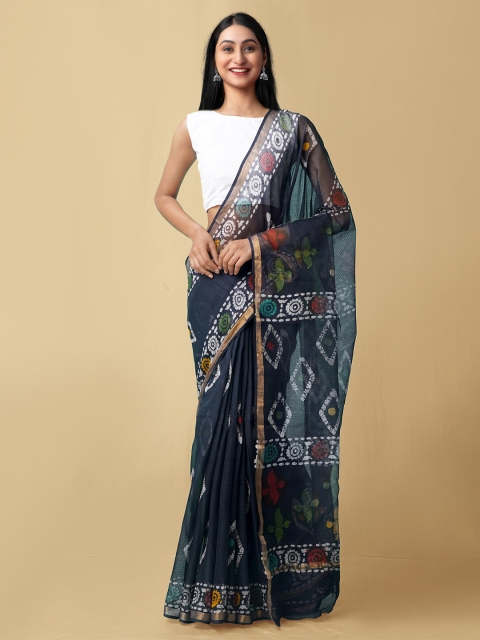 

Unnati Silks Black & White Batik Zari Pure Cotton Kota Saree