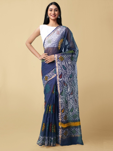 

Unnati Silks Blue & White Batik Pure Cotton Kota Saree