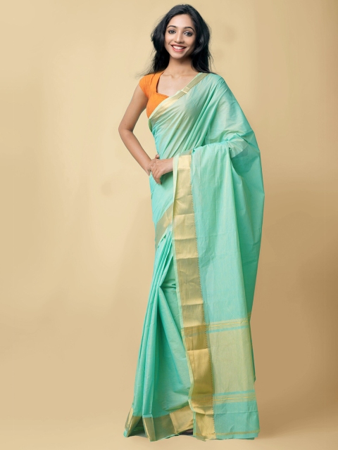 

Unnati Silks Green & Gold-Toned Zari Silk cotton Mangalagiri Saree