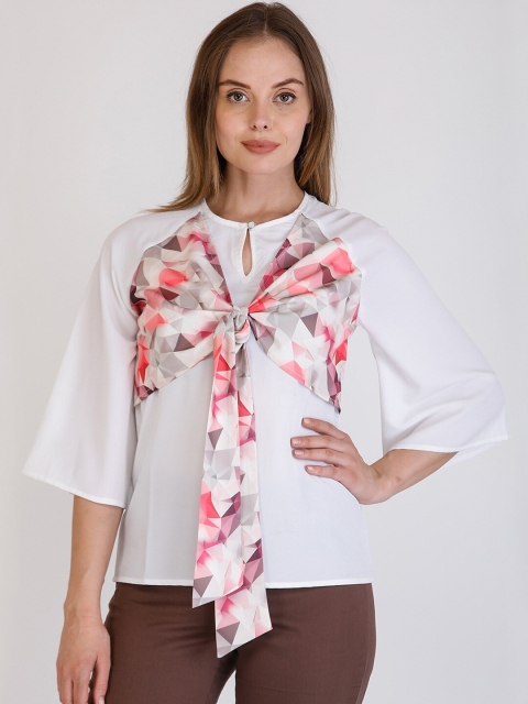 

Cottinfab White Solid Keyhole Neck Layered Tie-Up Detailing Regular Top