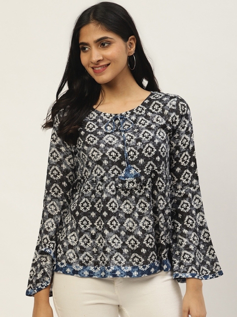 

Cottinfab Black & White Printed Regular Top