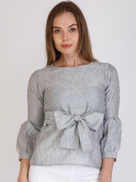 

Cottinfab Grey Solid Waist Tie-Ups Regular Top