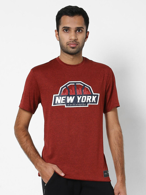 

TARMAK By Decathlon Men Maroon & Blue Printed Slim Fit T-shirt