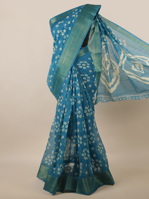 

Pothys Blue & Off White Bandhani Printed Zari Saree