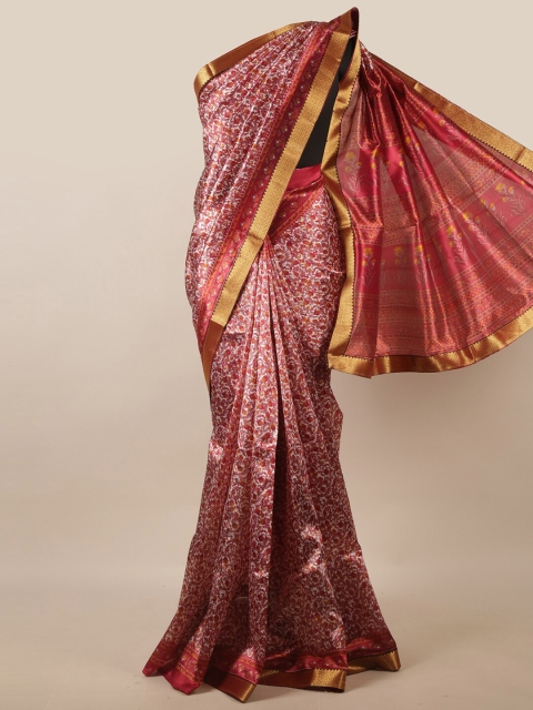 

Pothys Maroon & Gold-Toned Floral Printed Saree