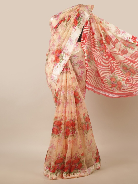 

Pothys Orange & Cream-Coloured Floral Saree