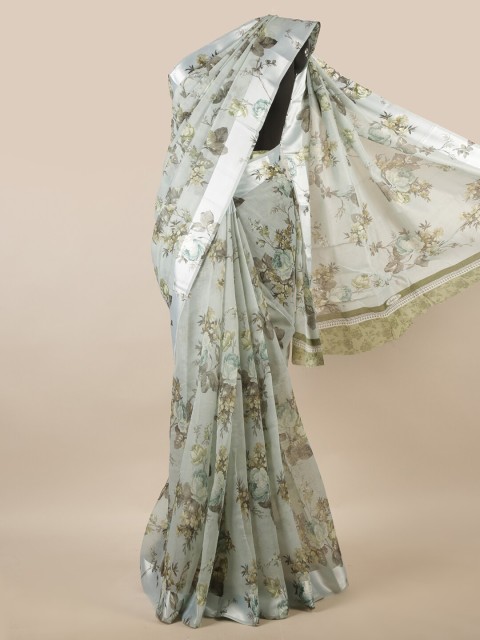 

Pothys White & Grey Floral Saree