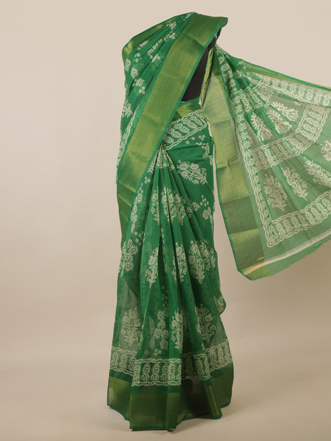 

Pothys Green & Off White Batik Printed Cotton Blend Saree