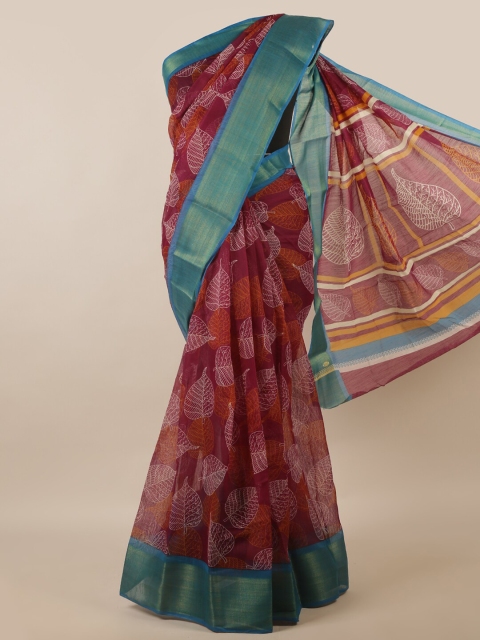 

Pothys Purple & Blue Floral Zari Cotton Blend Saree