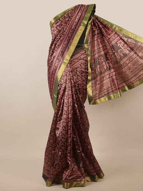 

Pothys Brown & Pink Floral Printed Zari Saree