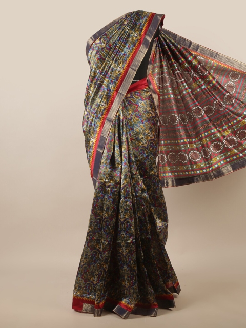 

Pothys Blue & Yellow Paisley Printed Zari Saree