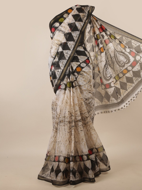 

Pothys Cream-Coloured & Black Zari Saree