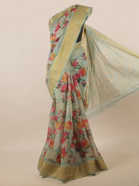 

Pothys Green & Magenta Floral Printed Zari Saree