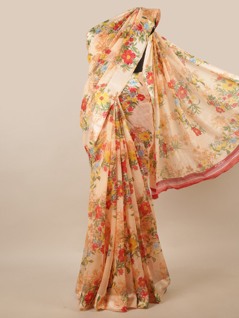 

Pothys Peach-Coloured & Pink Floral Printed Saree