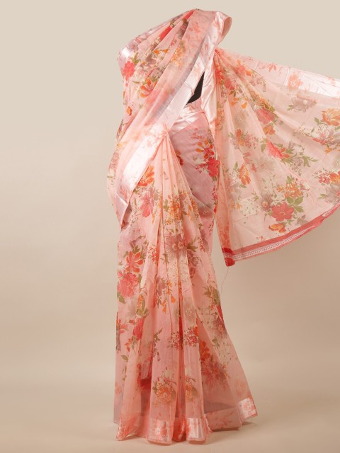 

Pothys Peach-Coloured & Pink Floral Printed Saree