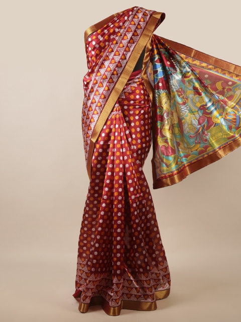 

Pothys Maroon & Yellow Polka Dots Printed Zari Saree