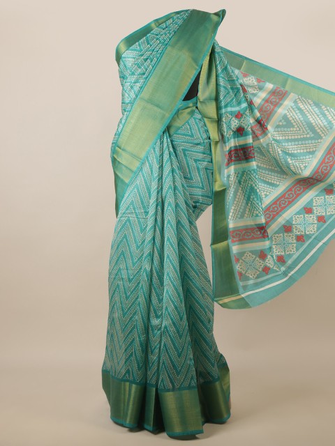 

Pothys Green & Blue Cotton Blend Zari Saree