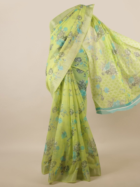 

Pothys Green & Blue Floral Printed Zari Saree