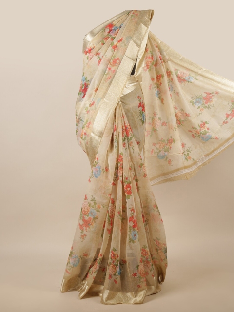 

Pothys Cream-Coloured & Red Floral Saree