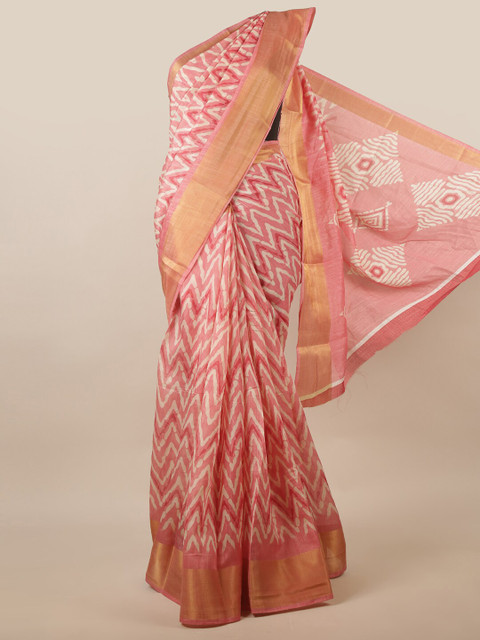 

Pothys Pink & White Geometric Printed Cotton Blend Saree