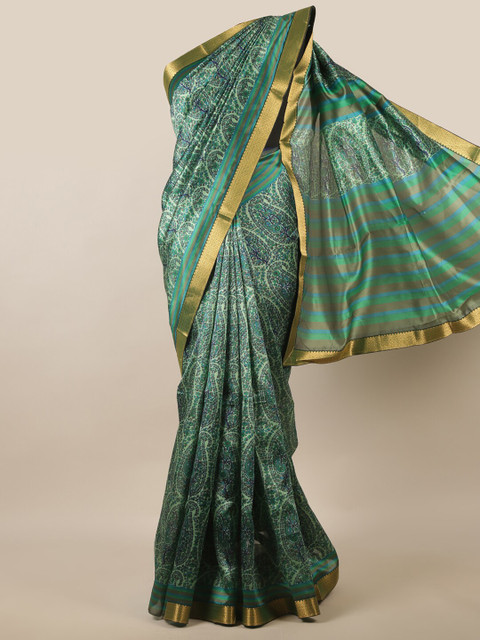 

Pothys Green & Gold-Toned Floral Printed Zari Saree