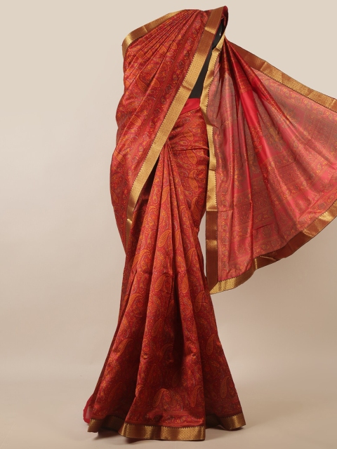 

Pothys Maroon & Gold-Toned Paisley Printed Zari Saree
