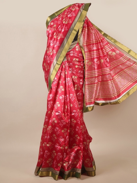

Pothys Pink & Off White Ethnic Motifs Printed Zari Saree