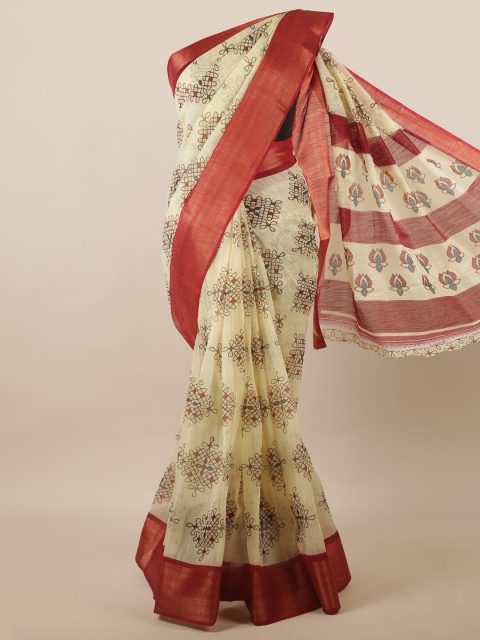 

Pothys Cream & Red Floral Zari Saree