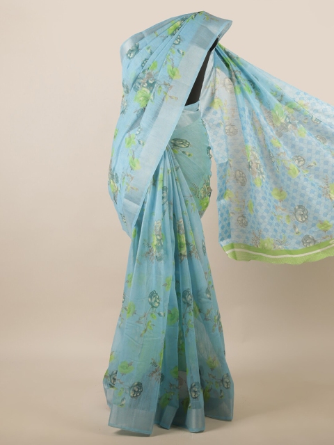 

Pothys Blue & Green Floral Printed Zari Saree