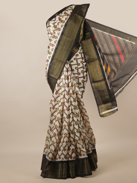

Pothys Cream-Coloured & Black Geometric Printed Zari Saree
