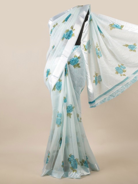 

Pothys Blue & White Floral Zari Saree