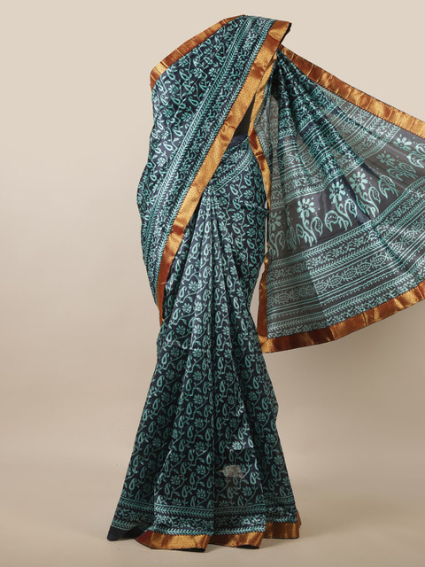 

Pothys Blue & Gold-Toned Ethnic Motifs Zari Saree