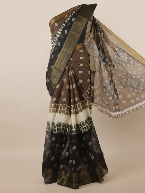 

Pothys Brown & White Printed Zari Saree