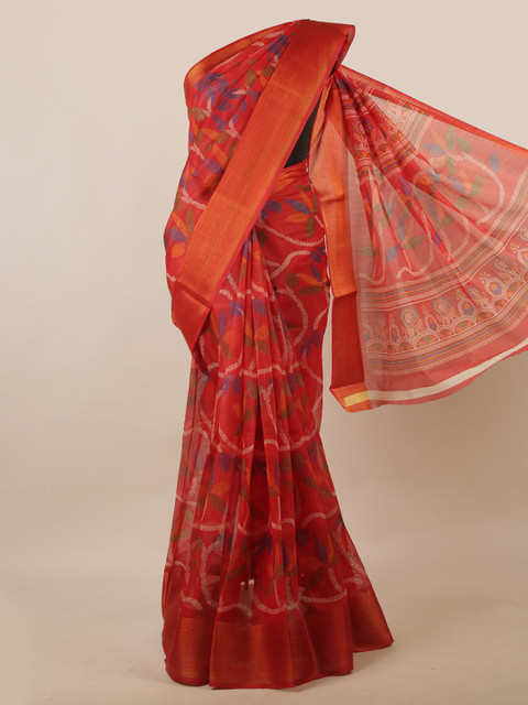 

Pothys Red & White Floral Saree