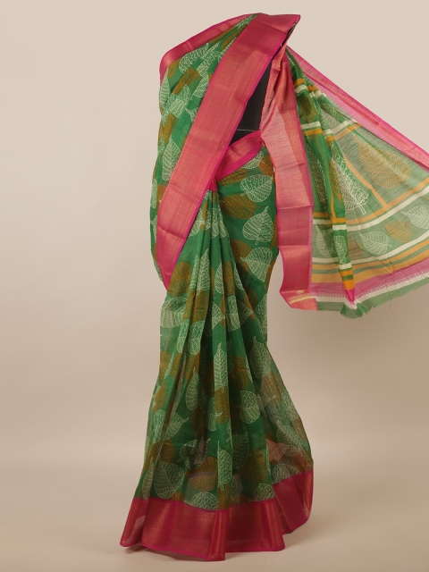 

Pothys Green & Fuchsia Floral Printed Zari Saree