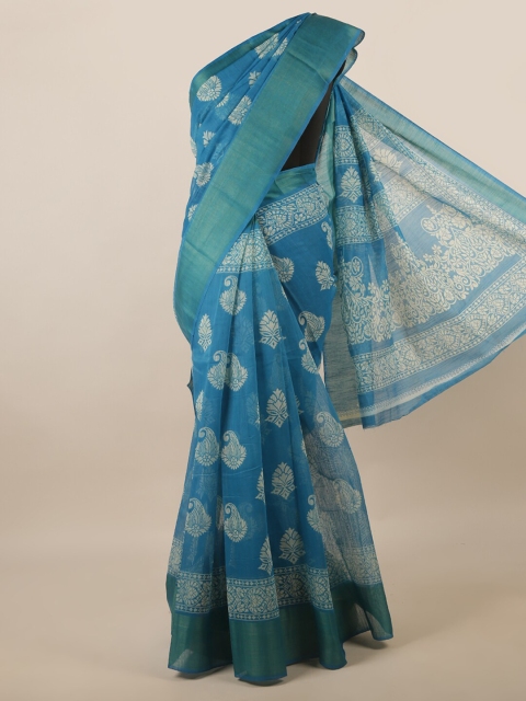 

Pothys Blue & White Floral Printed Zari Saree