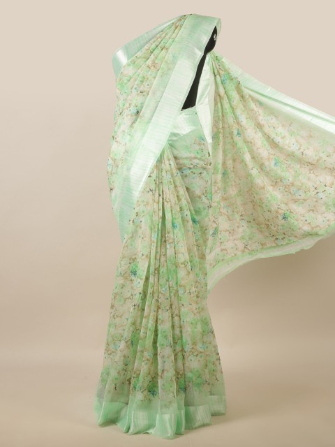 

Pothys Green & White Cotton Blend Floral Saree
