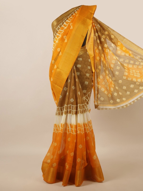 

Pothys Mustard & Brown Ethnic Motifs Printed Zari Saree